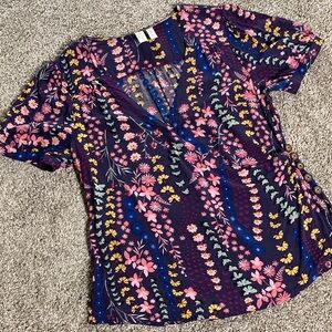 Meadow Rue Eldoret Floral V-Neck Wrap Blouse Boho Modern cottagecore sz 6